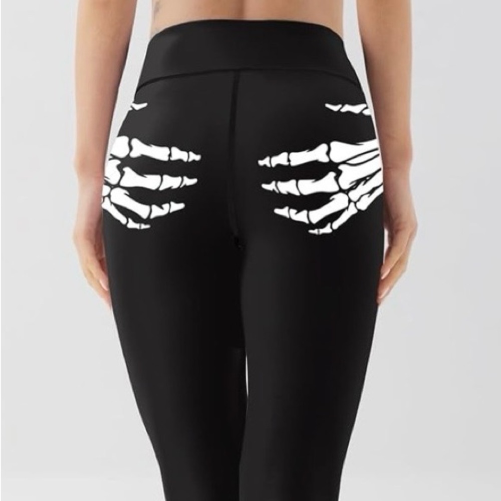Skeleton Handprint Graphic Black Stretch Leggings